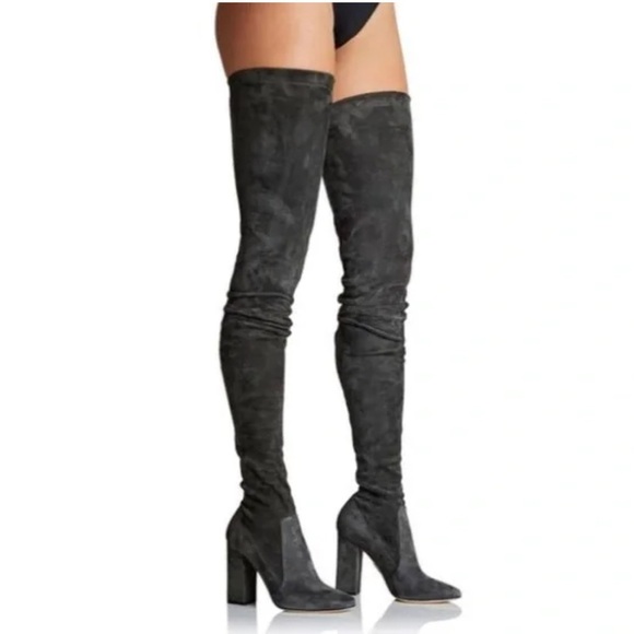NIB Tamara Mellon Helmut Over The Knee Stretch Suede Boots Dark Grey Gray 39.5 - Picture 1 of 13